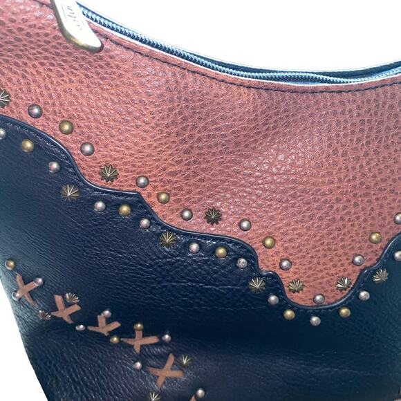 Justin Western Conceal Carry Embroidered Studded Tote Bag Purse Black/Chestnut - Picture 6 of 16